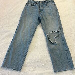 Zara Distressed Women's Straight Leg Raw Edge Button Fly Jeans Size 6